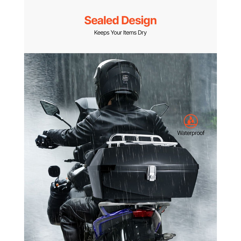 Haut de caisse de moto, coffre arrière universel en polypropylène durable avec panneau réfléchissant, 48 L, étanche et amovible, avec base multi-trous, compatible avec 99 % des cadres de moto.
