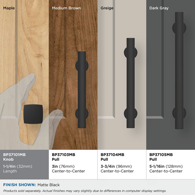Bouton d'armoire Everett, Noir mat, 1.25"
