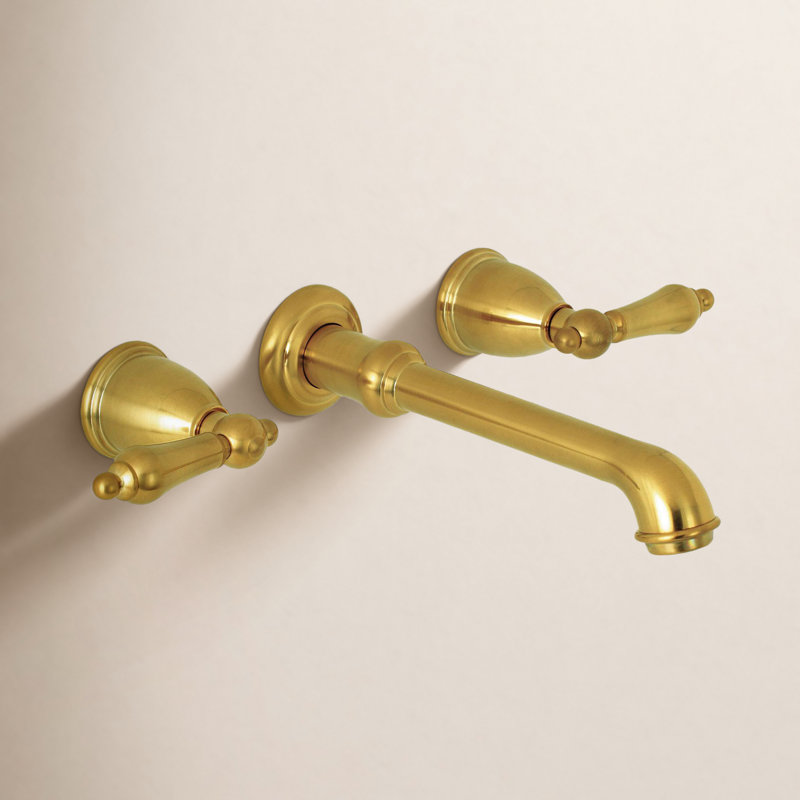 Kingston Brass English Country Two-Handle 3-Hole Wall Mount Roman Tub Faucet, Satin Brass