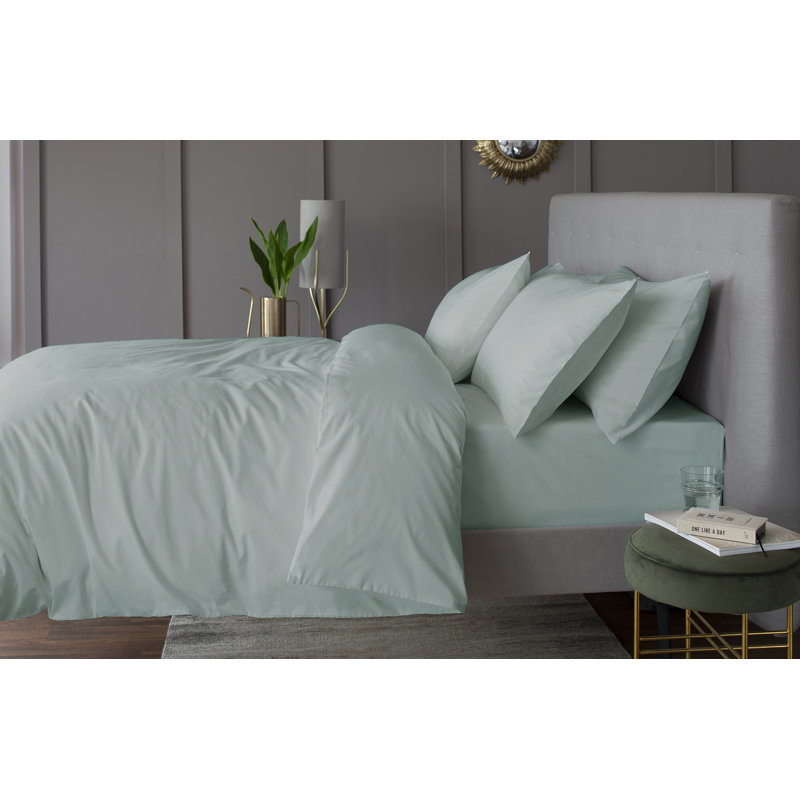 Cotton Solid Colour Duvet Cover Set with Pillowcases, Kingsize - 2 Standard Pillowcases, Duck Egg
