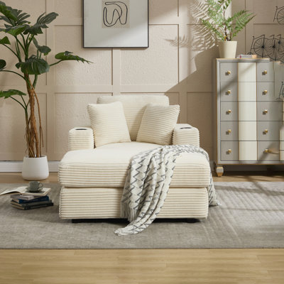 Canapé rembourré en velours côtelé avec sac pour magazines, coussins amovibles et siège profond pour le salon ou le bureau