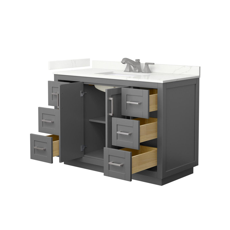 Miranda 48" Freestanding Single Bathroom Vanity with Quartz Top, Dark Gray, Giotto Quartz, Brushed Nickel