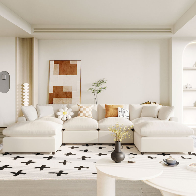Cherryle Upholstered U-Shaped Sectional Reversible, Beige Polyester