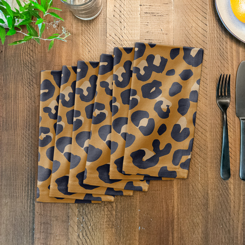 Draycen Cotton Animal Print Square Napkin, Gold/Green