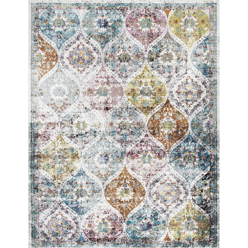 Tapis rectangulaire bleu / rouge / orange en polyester lavable à la machine Maevyn, Rectangle 2 pi x 3 pi