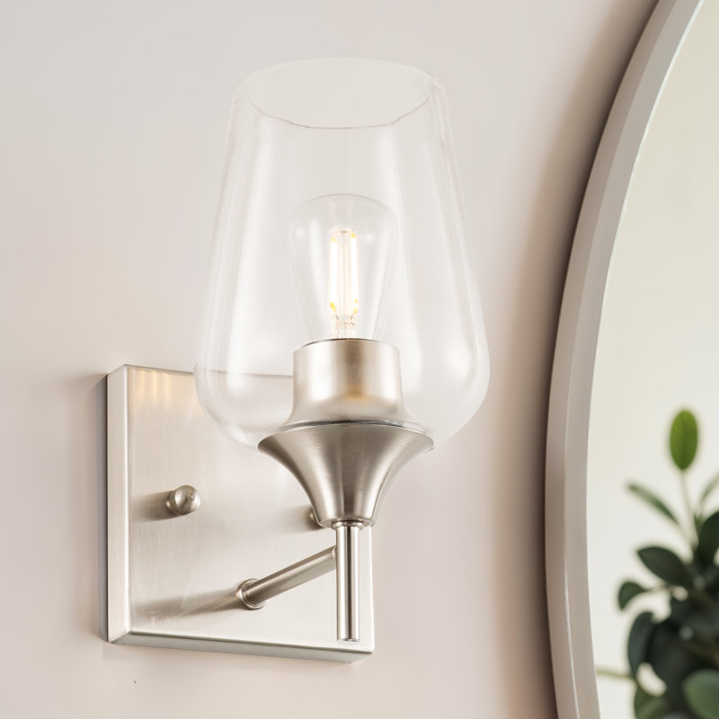 Herriman Iron Armed Sconce, Brushed Nickel, Clear