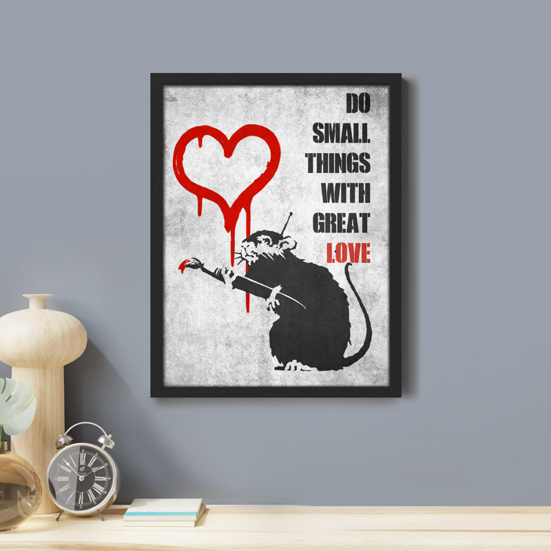 «Banksy Rat Red Heart Design» sur papier, H 10 po x l 8 po, Noir