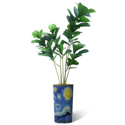 Artificial Tree in Modern Planter Ficus Lyrata Silk Plants Outdoor Faux Tree