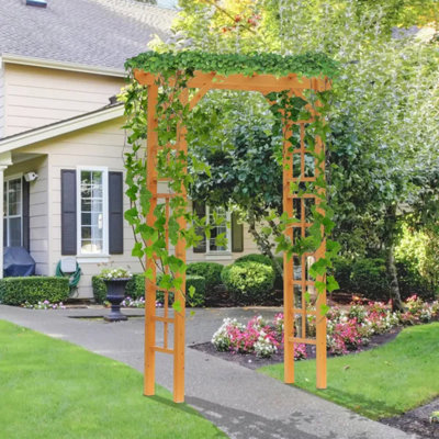 Orange 7ft Solid Fir Wood Garden Arbor Arch Trellis with Side Panels