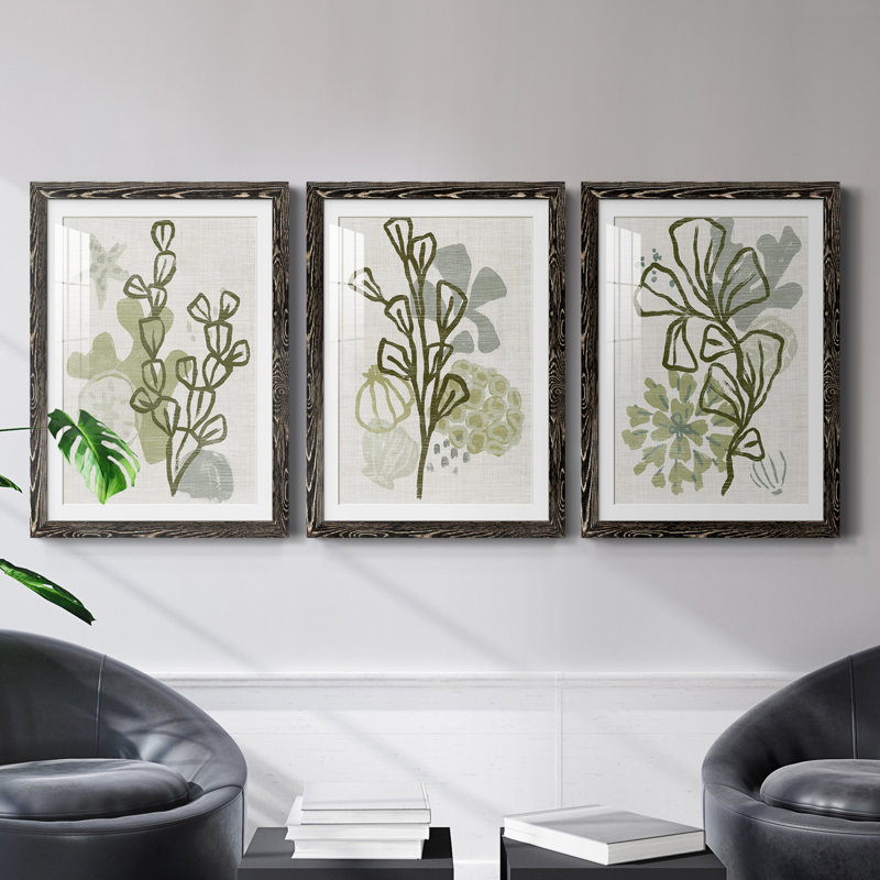 Coral Blockprint I - ensemble de 3 reproductions de cadres photo, H 20 po x l 51 po x P 1,5 po, Noir