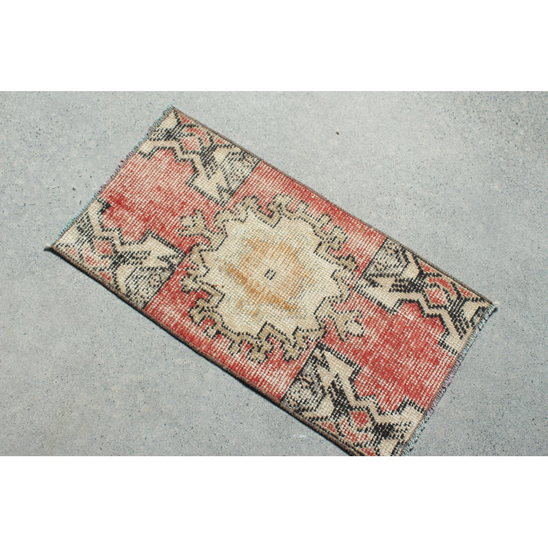 Antique Turkish Small Rug Ideal For Home Entry Door Mat Featuring Red Anatolian Woven Design In A Boho Style