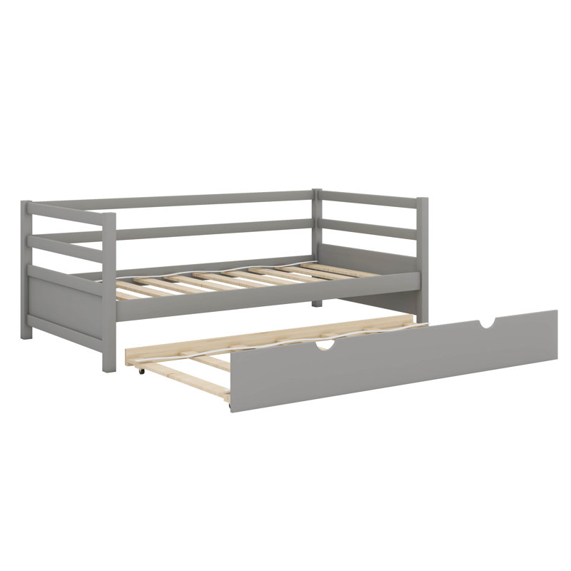 Ensemble de lit de jour avec cadre de lit gigogne sous le lit - taille simple, Gris