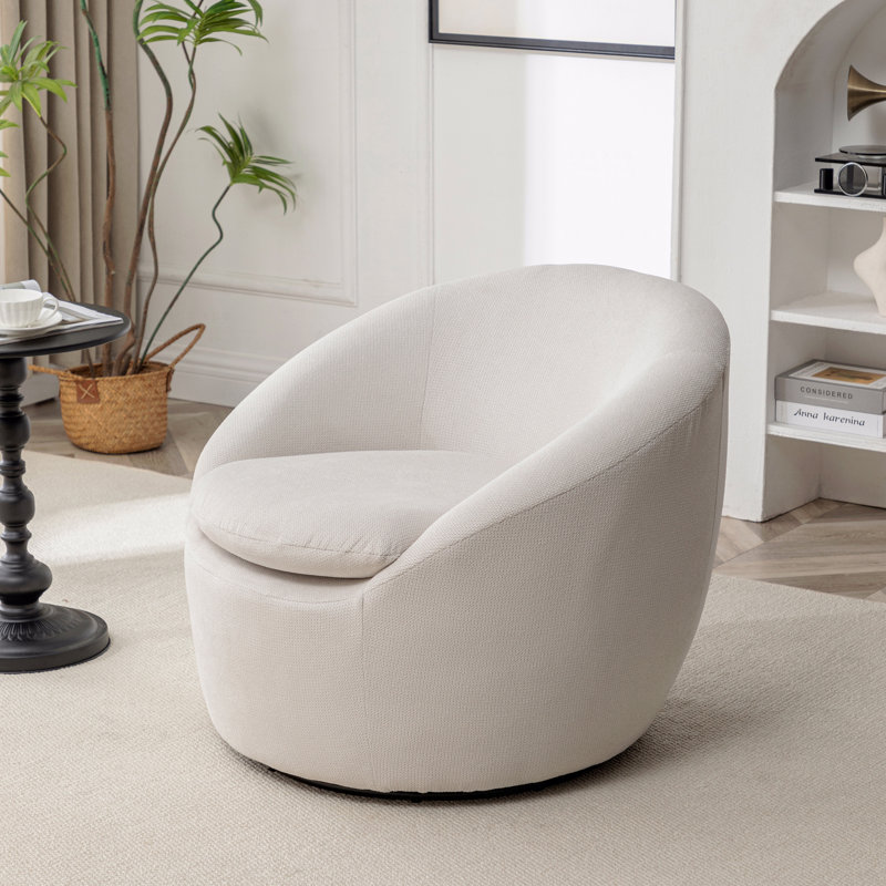 Modern Teddy Fabric Barrel Basic Accent Chair, 360° Swivel, Beige Teddy