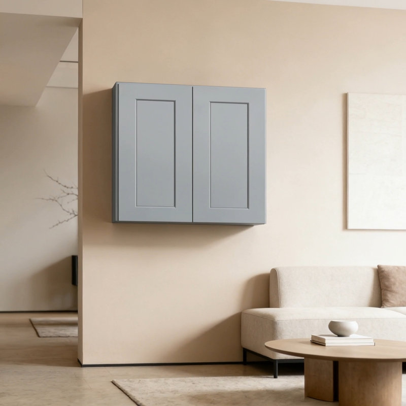 White Shaker Solid Wood Wall Cabinet With Soft-Close Doors, Adjustable Shelves - 27" Double Door Storage For Kitchen, Bathroom, Laundry, Garage (Easy Assembly, 27"W X 12"D X 30"H)