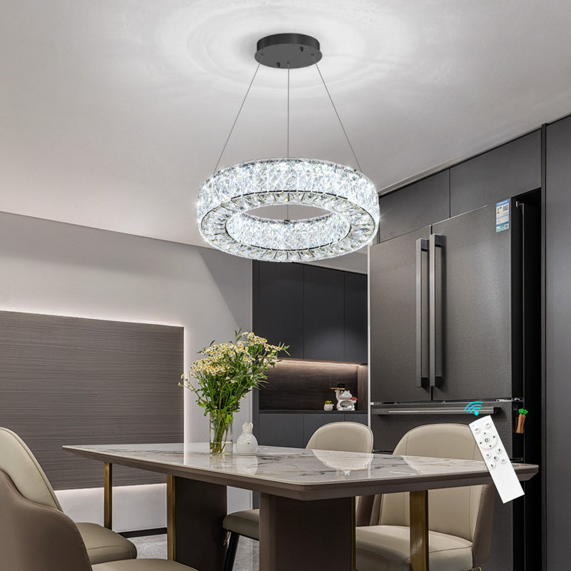 Modern Led Crystal  Ring Chandelier Black, Matte Black