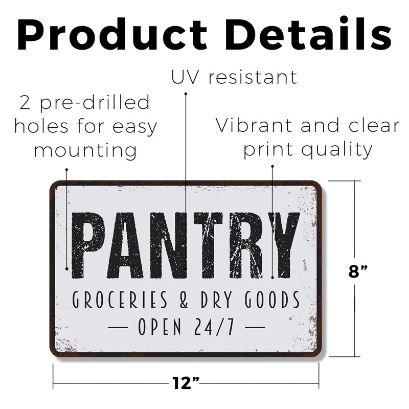 Enseigne personnalisée en plastique 8 po x 12 po Pantry Open 24 7 (paquet de 2)