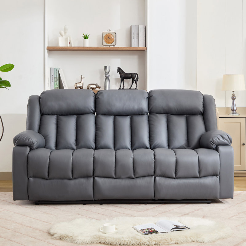Kyleigh 3 Seater Faux Leather Reclining Sofa, Grey
