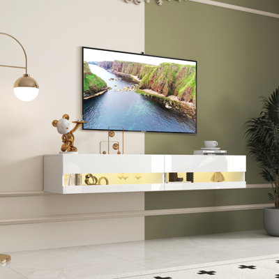Wall Mounted Tv Stand With 20 & Charging, White Storage Options Offered Charging Station, Hue, Ample