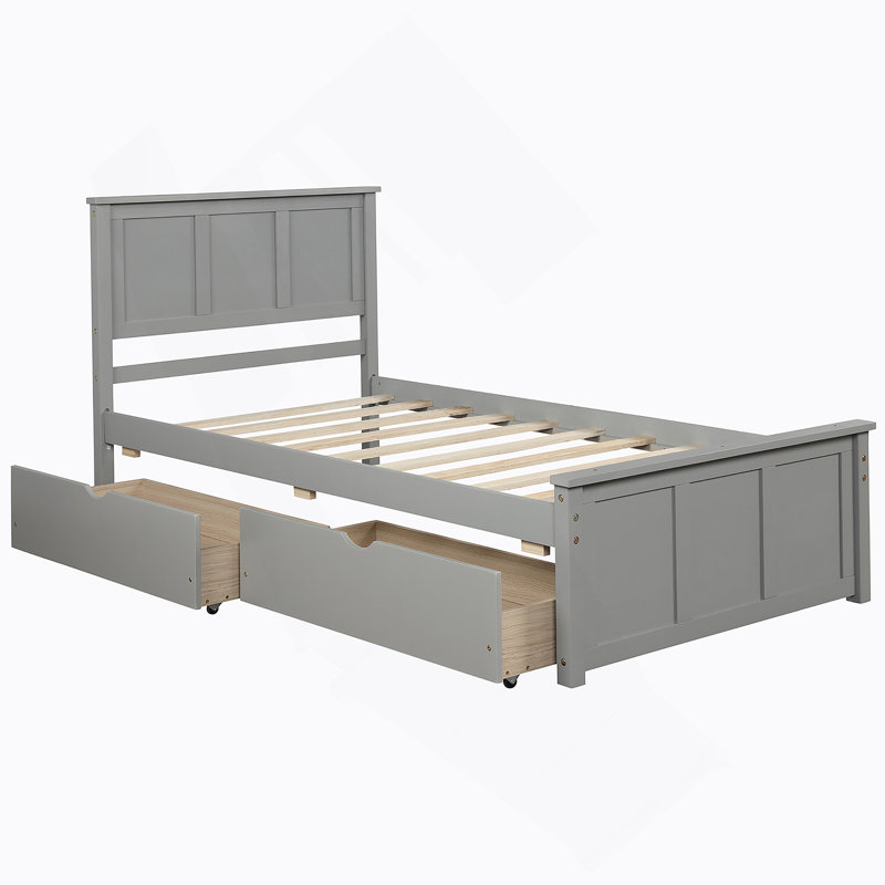 Lit plateforme avec rangement, gris