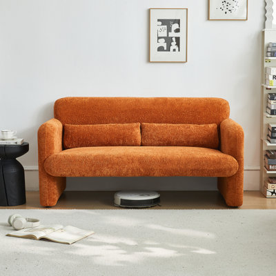 59 po. Tissu de velours orange 59 po, pour salon et appartement, structure, mousse confortable, assemblage avec velours, bois d'eucalyptus massif idéal pour la chambre à coucher, siège mi-moelleux, coussin de soutien