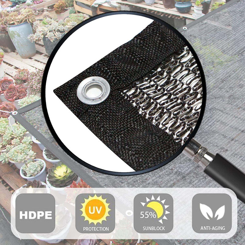 Black High Density Polyethylene Sun Shade Cloth with Grommets
