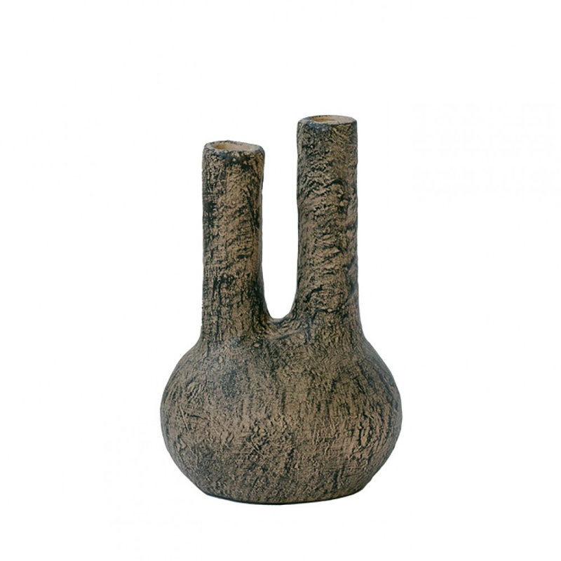 Vase mat et noir avec deux ouvertures
