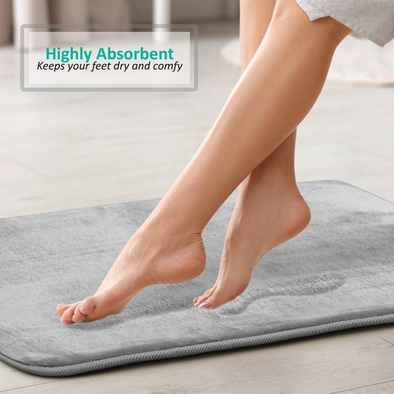 Silver Gray Plush Memory Foam Bath Mat with Non-Slip Backing