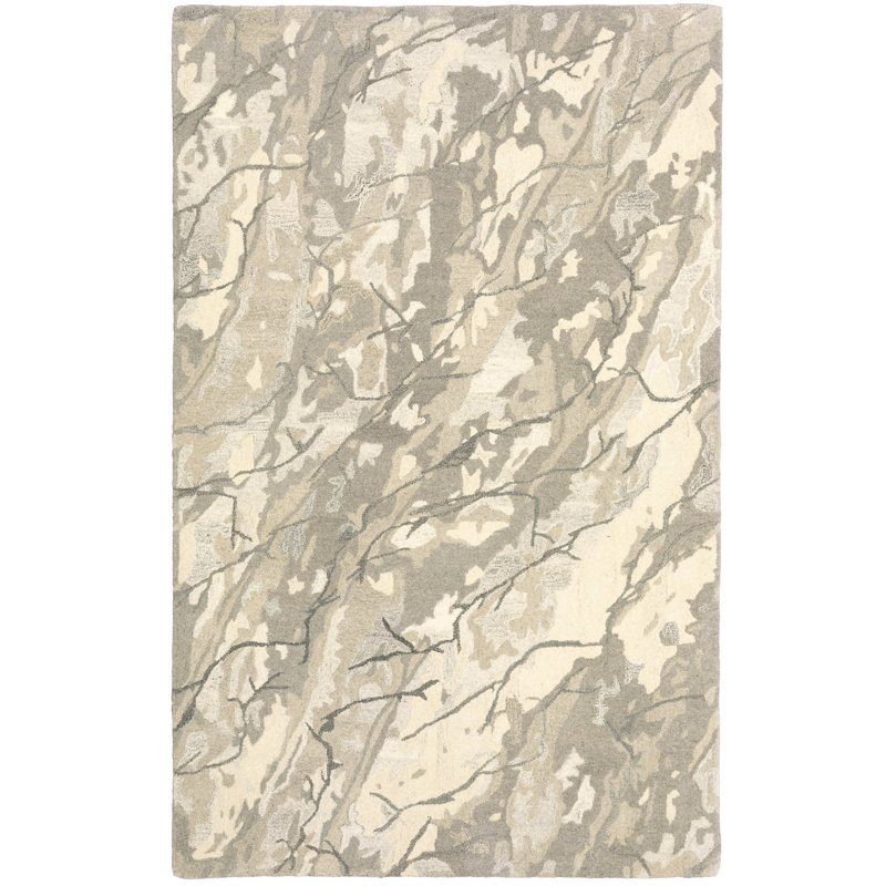 Debden Abstract Handmade Tufted Wool Beige/Tan/Grey Area Rug, Rectangle 10' x 13'
