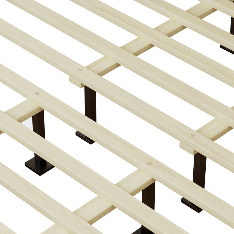 Solid Wood Platform Bed With Rattan, King