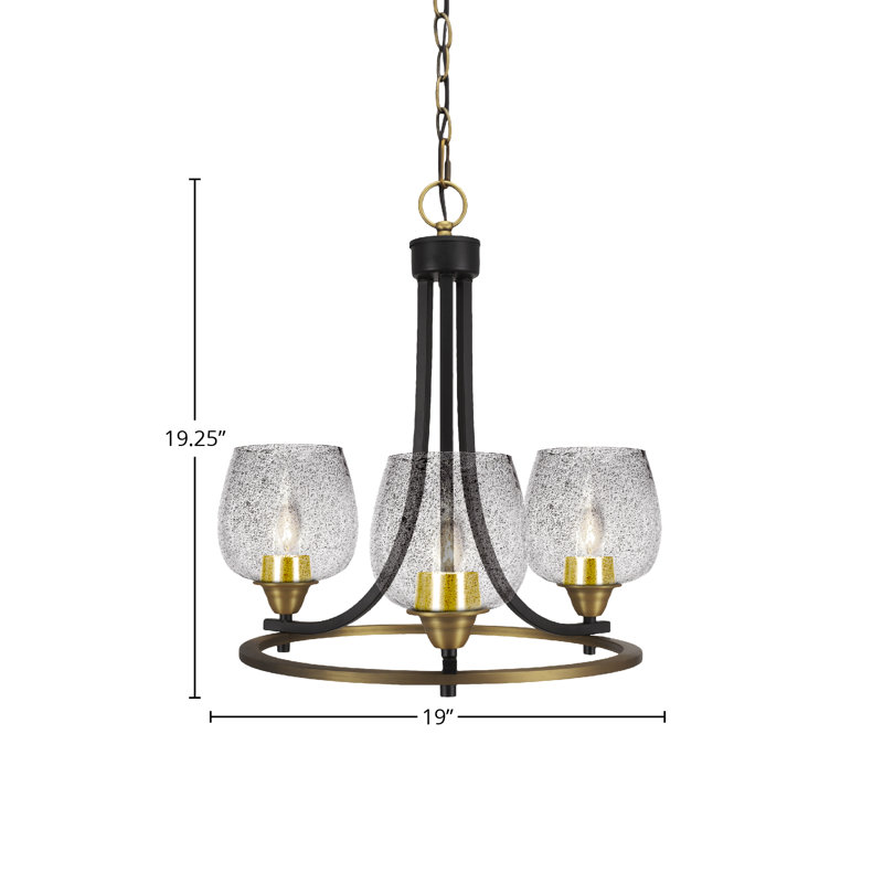 Lustre 3 lumières Paramount illustré avec verre à bulles 6 ", Coloré, Noir mat / laiton