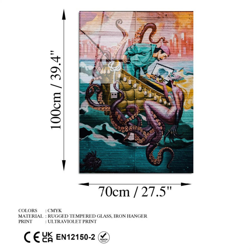 Superbe peinture murale en verre trempé 27,6 po x 39,4 po | 100% verre trempé, épaisseur: 0,16 pouce | Décoration élégante pour le salon ou le bureau, durable et facile à nettoyer, idée de cadeau parfaite