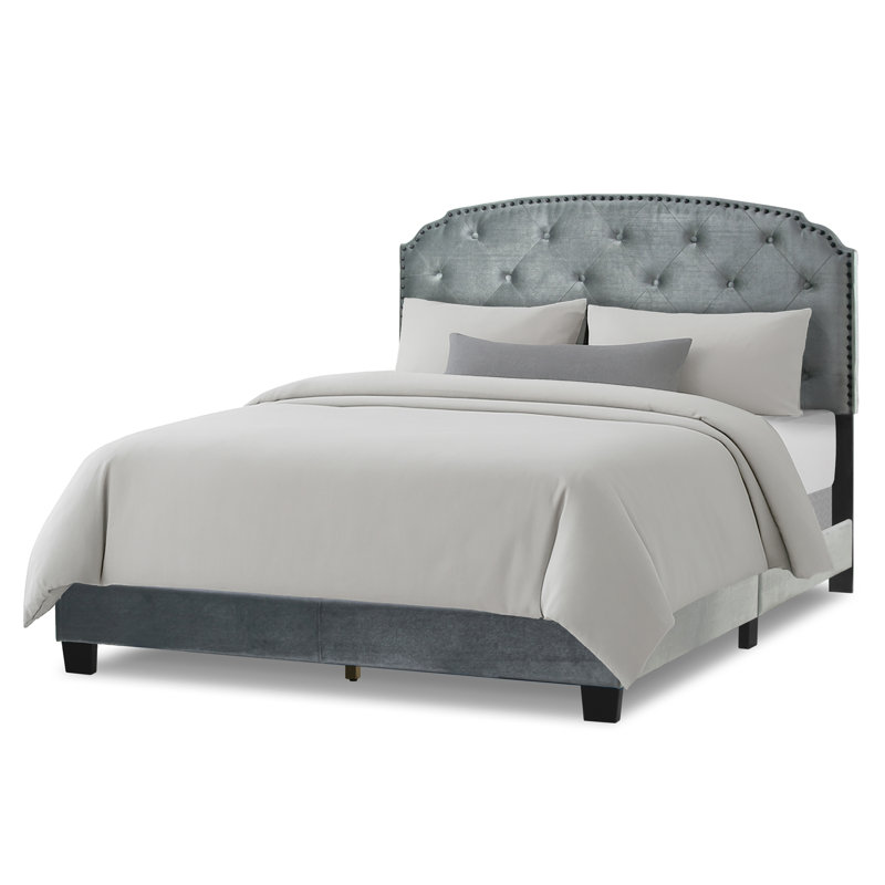 Upholstered Standard Bed, Gray Velvet