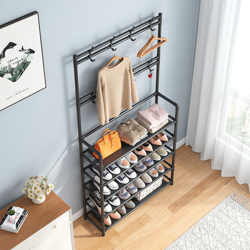 23.6'' Wide 5-Tier Shoe Storage Rack with Coat Rack, Black