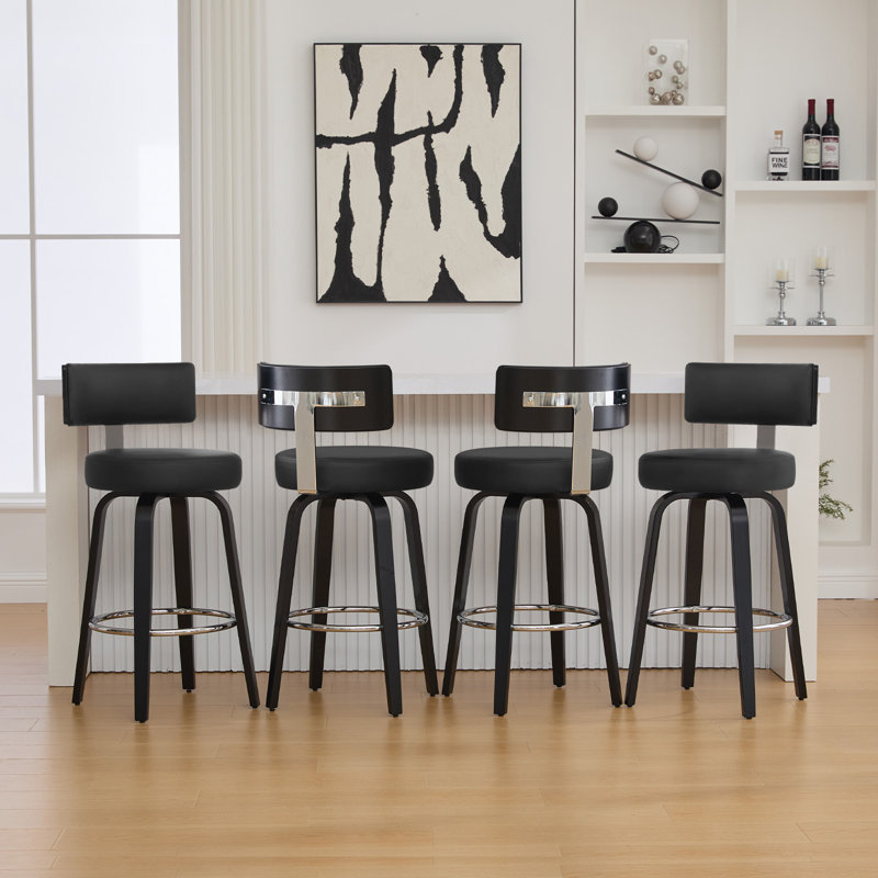 Swivel Upholstered Bar Stool With T-Shaped Backrest, Black, Counter Stool (26" Seat Height)