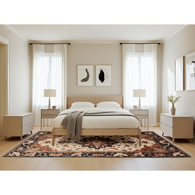 Machine Washable Persian Brown Area Rug, Rectangle 5' x 8'