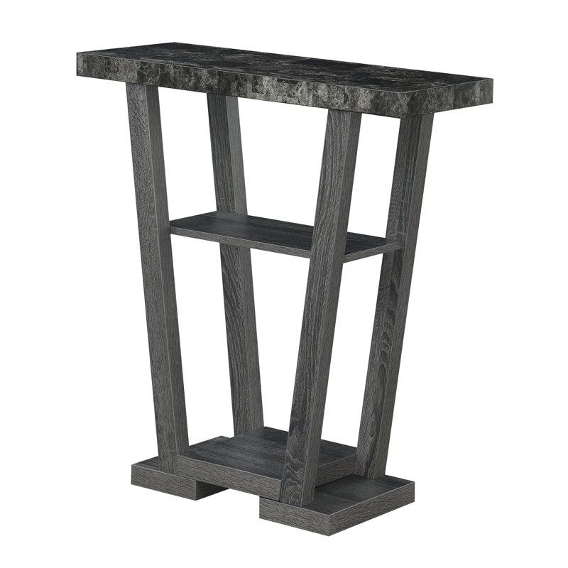 Carce 31.5" Console Table with Shelves, Black Faux Marble/Weathered Gray