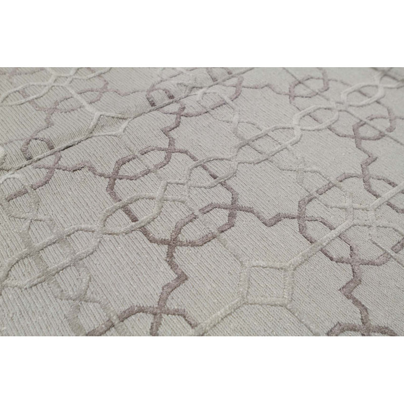 Cotton Geometric Area Rug in Silver