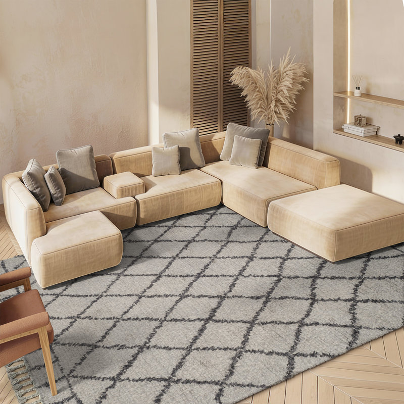 Aderonke Hand Tufted Wool/Cotton Geometric Rug in Gray, Rectangle 8' x 10'