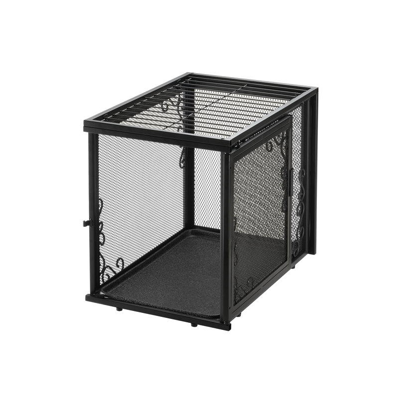 Medium Black Metal Mesh Pet Crate with Door