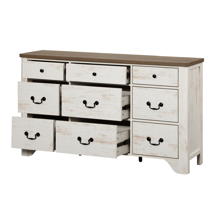 Haikey 53.5" 9-Drawer Kids Dresser With Wide Chest, Farmhouse Kids Closet Storage Organizer, Wooden Baby Dresser For Bedroom, Living Room, Nursery, Hallway