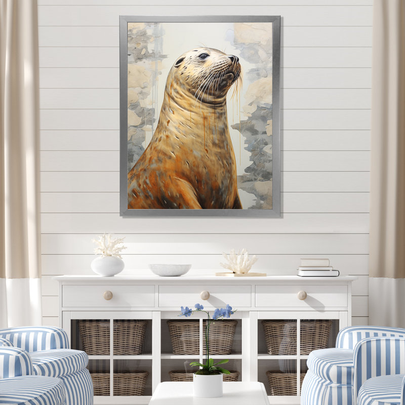 Magnifique otarie sur toile, H 32 po x l 24 po x P 1 po, Cadre simple argenté