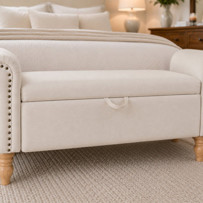 Banc de rangement avec repose-pieds, beige