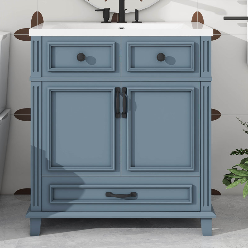 Ensemble de meuble-lavabo 30 po avec 2 portes et 1 tiroir, Bleu