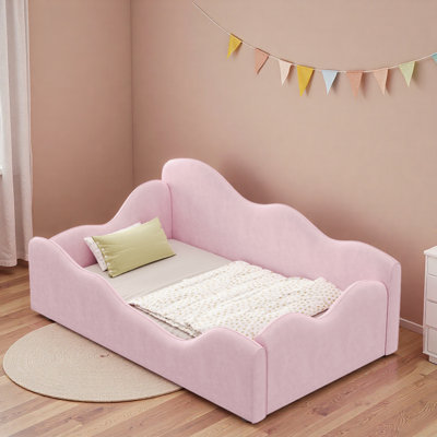 Soft And Comfortable/quick Sleep Aid/sturdy And Durable Upholstered Toddler Bedwith Safety Guardrails,Kids Bed for Girl and Boys,Compatible with standard US toddler mattresses ,for 1-6 Years Old,Cloud-Shaped Kids Daybed