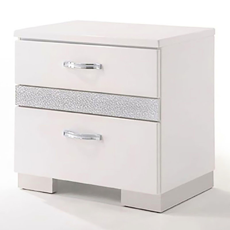 Table de chevet 3 blanc brillant pour chambre à coucher - doublé de feutre, accessoire de rangement moderne avec doublure