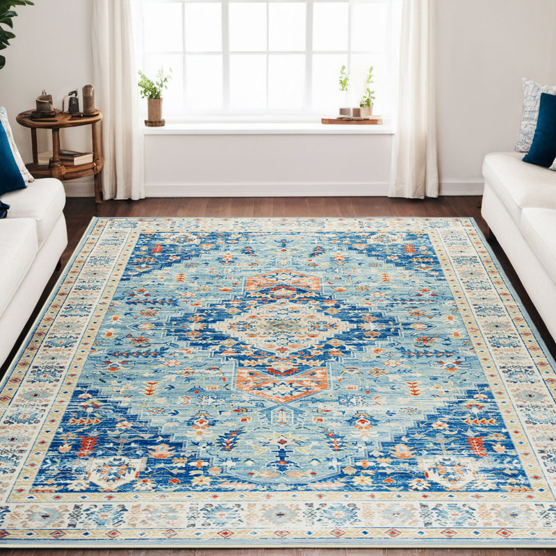 Jacquoline Machine Washable Non-slip Oriental Soft Rug, Rectangle 6' × 9'