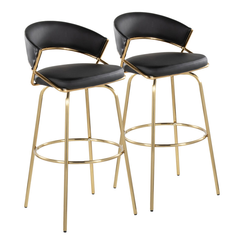 Jie 30" Fixed-Height Barstool - Set Of 2, Black, Gold