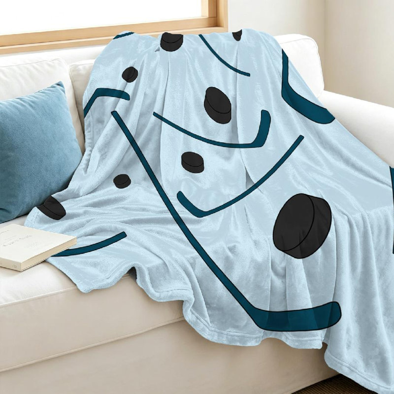 Jeté transparent en flanelle molletonnée, impression de bâtons de hockey à une face, Jeté 40 po x 50 po