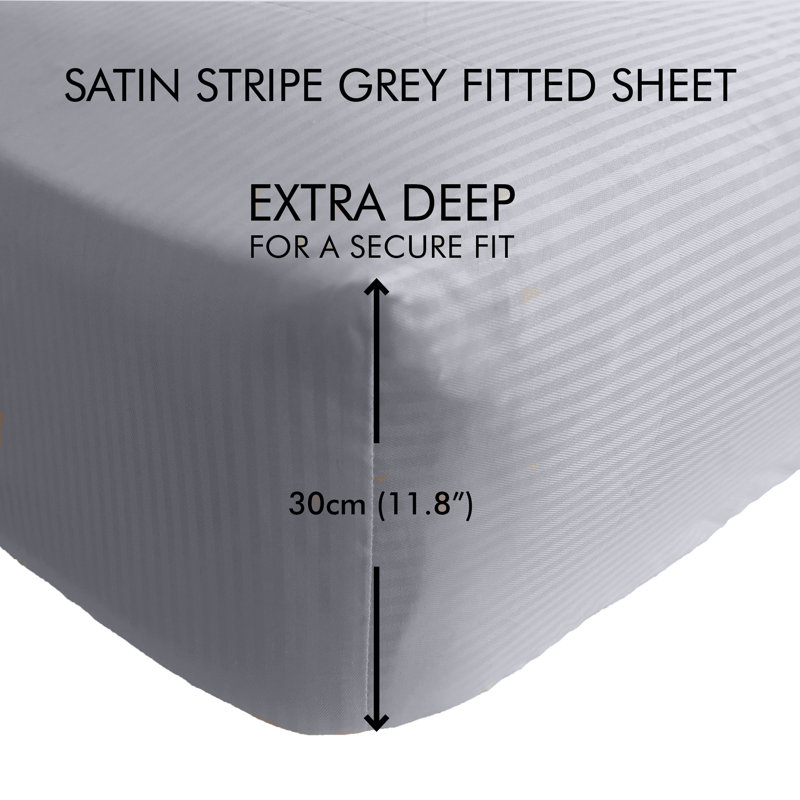 Satin Stripe 300 Thread Count Fitted Sheet, Grey, Kingsize (5')