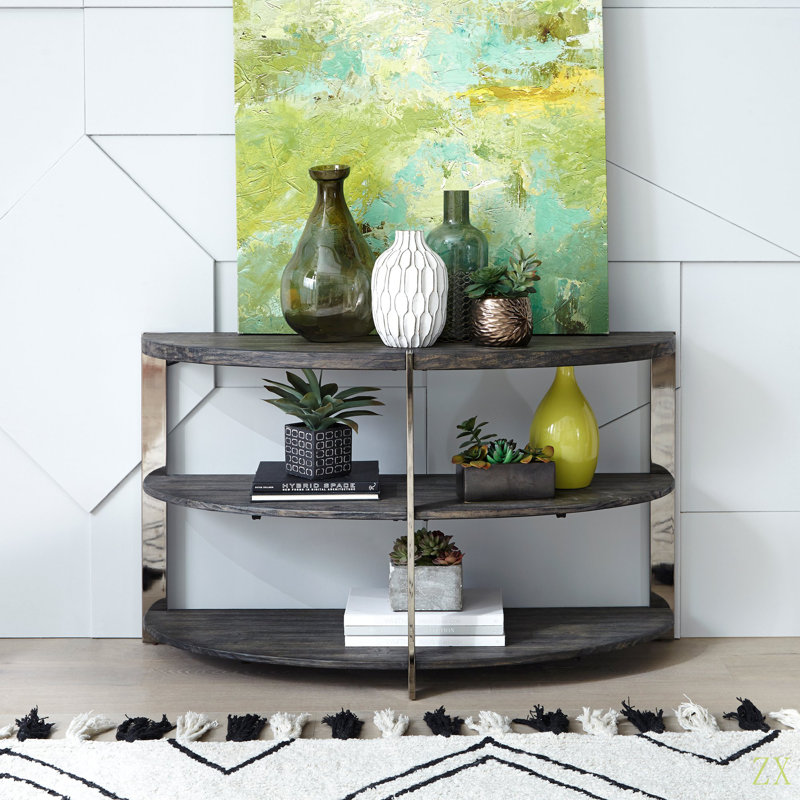 Console demi-lune avec 2 tablettes ouvertes